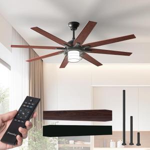 Ceiling Fans with Lights, 66 inch Black Ceiling Fan with Light and Remote Control, Reversible, Dimmable, 3CCT, Quiet, Caged Ceiling Fan for Farmhouse, Bedroom, Living Room, Indoor/Outdoor Use