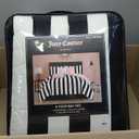 Juicy Couture Cabana Stripe Reversible Bedding Set - Queen Size - Black and White Stripe Print  6 Piece Set  Includes 1 90" x 90" Comforter, 3 Decorative Pillows, 2 Shams