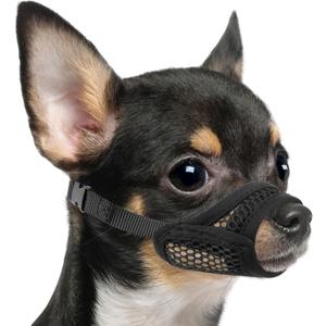 Mayerzon Mesh Muzzle for Short Snout and Small Medium Dogs Anti-Biting, Focus on Brachycephalic Dogs like Chihuahua Pomeranian, Breathable Fabric, Opening Front, Allow Panting, for Grooming Vet Visits (XXS [Snout Cir: 4-4.75"], Black)