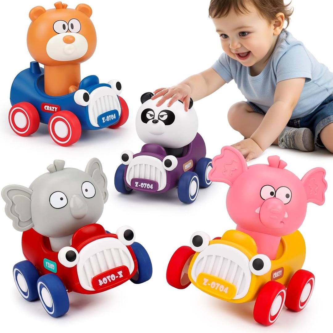 AugToy Press and Go Toy Cars for Toddlers 1-3 Push Go Animal Racing Baby Cars Toys Infant 6-12-18 Months Toys for 1 Year Old Boy Girl First Birthday Easter Gift for One 2 Year Old Toddler Toys 1-2 2-3