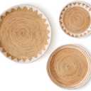 CHI AN HOME 22", 19", 15" Extra Large Hanging Woven Wall Baskets, Water Hyacinth Hanging Wicker Baskets for Wall Decor, Boho Wall Decor Rustic, Oversized Wall Art for Living Room, Bedroom Set of 3 (White)