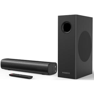 Sound Bars for Smart TV with Wired Subwoofer, 2.1 Deep Bass Small Soundbar Home Theater Surround System Speaker with 4 Inch Subwoofer, Bluetooth/Optical/AUX Connection, Compact Soundbar for TV