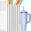 Stainless Steel Straw Replacement Fits for Stanley Adventure Travel Tumbler and Simple Modern 40 oz Tumblers - 8 Reusable Metal Straws with Silicone Tips and 4 Cleaning Brushes (Silver)