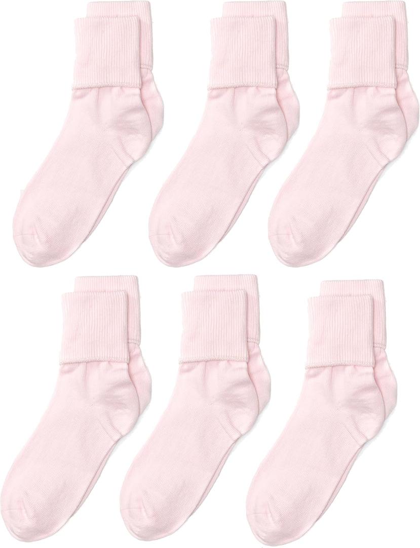 Jefferies Socks Girls 2-6X Seamless Turn Cuff 6 Pair Pack Socks (Small, Pink)