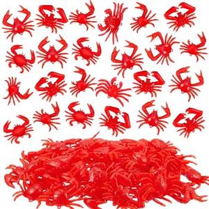 Lewtemi 50 Pcs Mini Red Crab/Crawfish Toy Soft TPR Rubber Fake Crab Models Lifelike Crawfish Decorations for Early Education Teaching Aids, Food Models, Pendants, Party Shooting Props