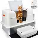 SZEE Stainless Steel Litter Box with Lid, Easy to Clean and NO Absorb Odor, Extra Large Litter Box with Open/Enclosed Modes, Includes Litter Scoop, Litter Mat & Trapping Box (White)