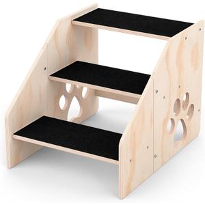 Dog Stairs, Wooden 3-Step Dog Ramp for Small Medium Large Older Cat, Puppy Essentials Pet Step Ladder for High Bed Couch Car