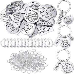 259 Pcs Inspirational Motivational DIY Charms Keychains Pendant Bulk for Crafting Jewelry Findings Making Inspiration Word with Open Jump Rings Key Ring for Various DIY Necklace Bracelet Accessory