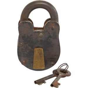 Deco 79 Brass Metal Lock And Key, 4" x 1" x 7", Bronze