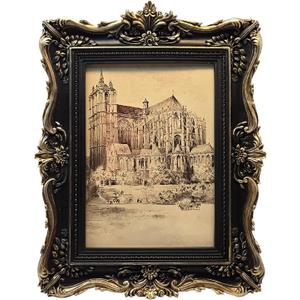 5x7 Vintage Picture Frame, Antique Black and Gold Ornate Photo Frame for Wall Hanging or Tabletop Display, Retro Home Decor, Photo Gallery Art