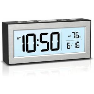LOFICOPER Digital Alarm Clock, Battery Powered LCD Clock with Auto Dimmer, Snooze, Temperature, Date, Week, Small Desk Clock for Bedroom, Office, Travel, Batteries Included