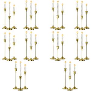 10 Sets Candle Holder Brass Metal Candlestick Holders - HearthLume Vintage Modern Metal Taper Candle Holders, Decorative Centerpiece for Table Mantel, Wedding Kitchen Home Decor, Wedding Gift,30Pcs