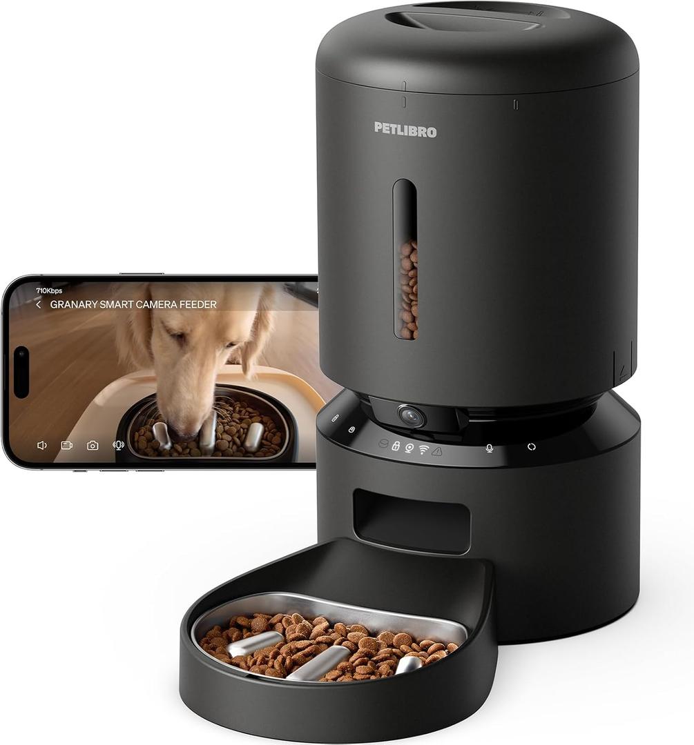 PETLIBRO Automatic Dog Feeder with Camera, Auto Cat Food Dispenser Slow Feeders Dogs Bowl, 1080P HD Video with Night Vision, 5G WiFi with 2-Way Audio, Stainless Steel Slow Food Tray (Black)