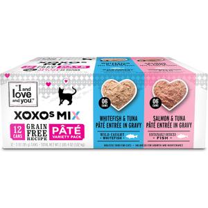 I&Love&You XOXOs Mix Pate Wet Cat Food, Variety Pack, Grain Free, Artificial Preservatives Free, 36 Ounces,(12 x 3 Ounce) (EXP 03/10/29)