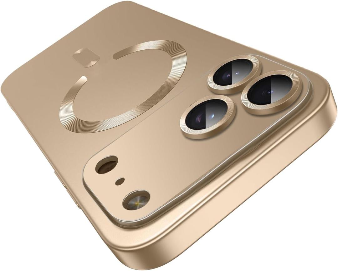 Misscase Magnetic for iPhone 17 Pro Case,Comes with Camera Lens Protector,Compatible with Magsafe,Soft TPU Full Protection Slim Smooth Bumper Shockproof Phone Cover Gold