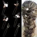 Handmade Pearl Bridal Wedding Hair Pins 6Pcs White Flower Gold Leaf Pearls Clips Bridal Hair Accessories for Women Brides Bridesmaid