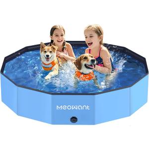 Meowant Foldable Dog Pool, Hard Plastic Dog Swimming Pools for Large Dogs, Collapsible Plastic Kid Pet, Portable Bathing Tub Kiddie Pool for Dogs (XL-63'' × 12'')