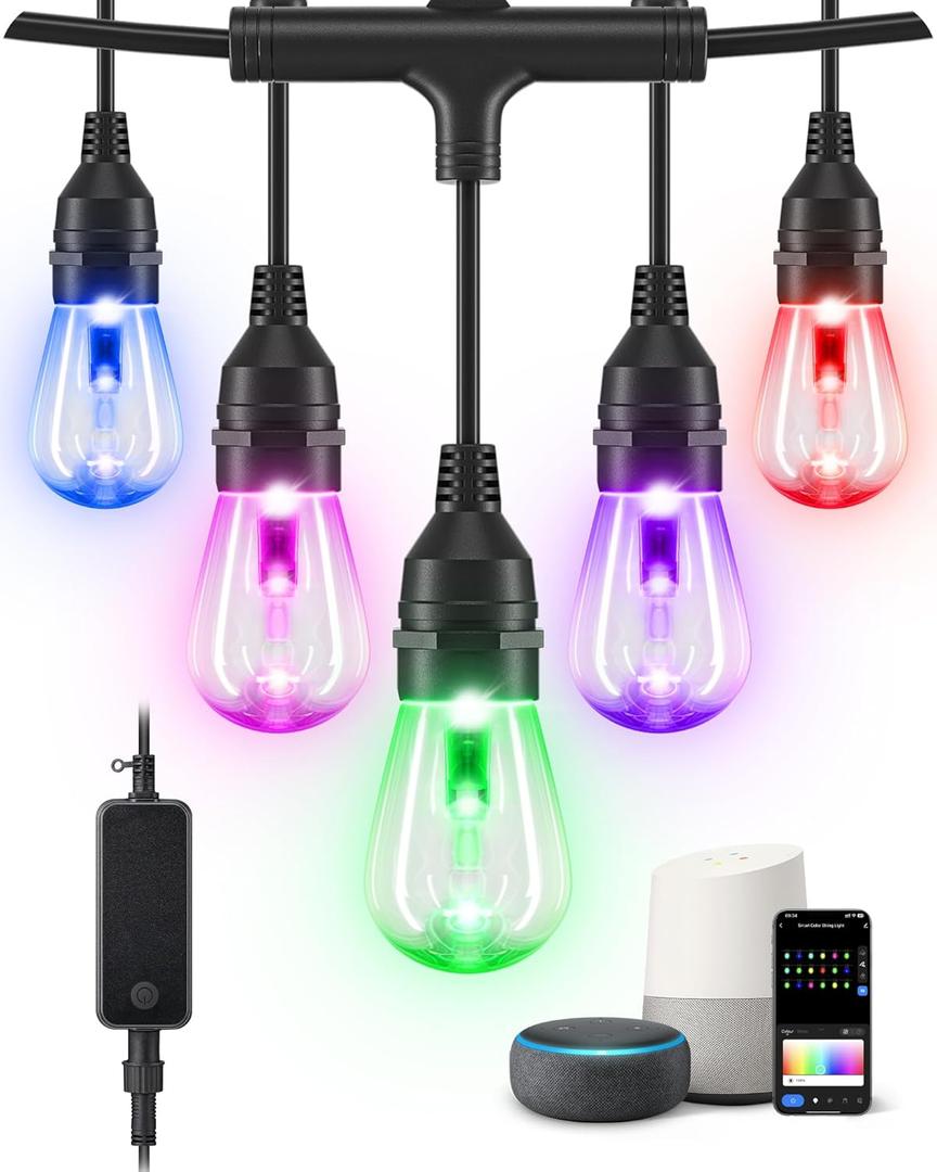 EDISHINE 96ft Smart Christmas Outdoor String Lights, Color Changing Light 36 RGBW LED Bulbs, Compatible with Alexa, Waterproof Dimmable WiFi Outdoor Lights for Backyard, Party, Holiday Decor