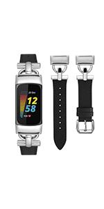 Wearlizer Leather Band Compatible with Fitbit Charge 6 Bands/Charge 5 Bands for Women, Dressy Slim Leather Strap Replacement Wristband with D-Shape Metal Buckle for Fitbit Charge 5/Charge 6 Band