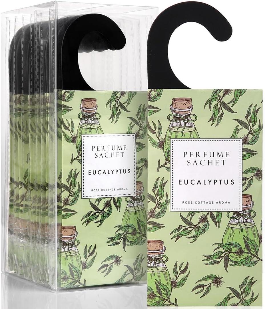 ROSE COTTAGE Large 12 Packs Eucalyptus Hanging Closet Deodorizer Air Freshener Long Lasting Scented Sachets Smell Goods for House