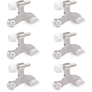HOMOTEK 6 Pack Hinge Pin Satin Nickel Door Stopper,Adjustable Deluxe Heavy Duty Door Stopper 2-1/2"x1-3/4",with White Rubber Bumper Tips