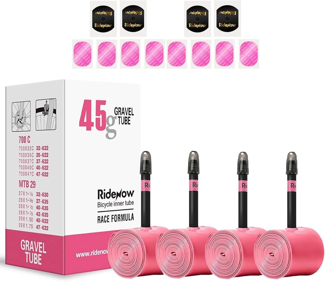 4 Pack Ridenow TPU Inner Tubes Ultra-Light 700 x 32-47c with 45mm Presta Valves for Road Bike or Gravel Bike (Include Bike Tube Patch Repair Kit)