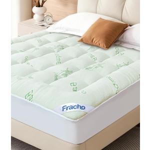 Fracho 4 Inch Queen Memory Foam Mattress Topper, Dual Layer Design with 2" Bamboo Rayon Pillow Top & 2" Cooling Gel Memory Foam, CertiPUR-US Certified Medium-Firm Bed Topper for Pressure Relief, Green-Queen