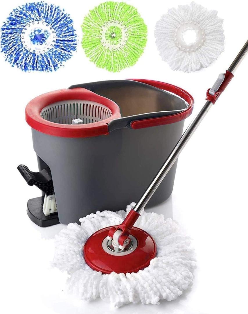 SIMPLI-MAGIC 360 Spin Mop and Bucket with Wringer  10,000 Spin Cycles  3 High-Absorbent Microfiber Replacement Heads  Mop and Bucket Set for All Types Floor Cleaning