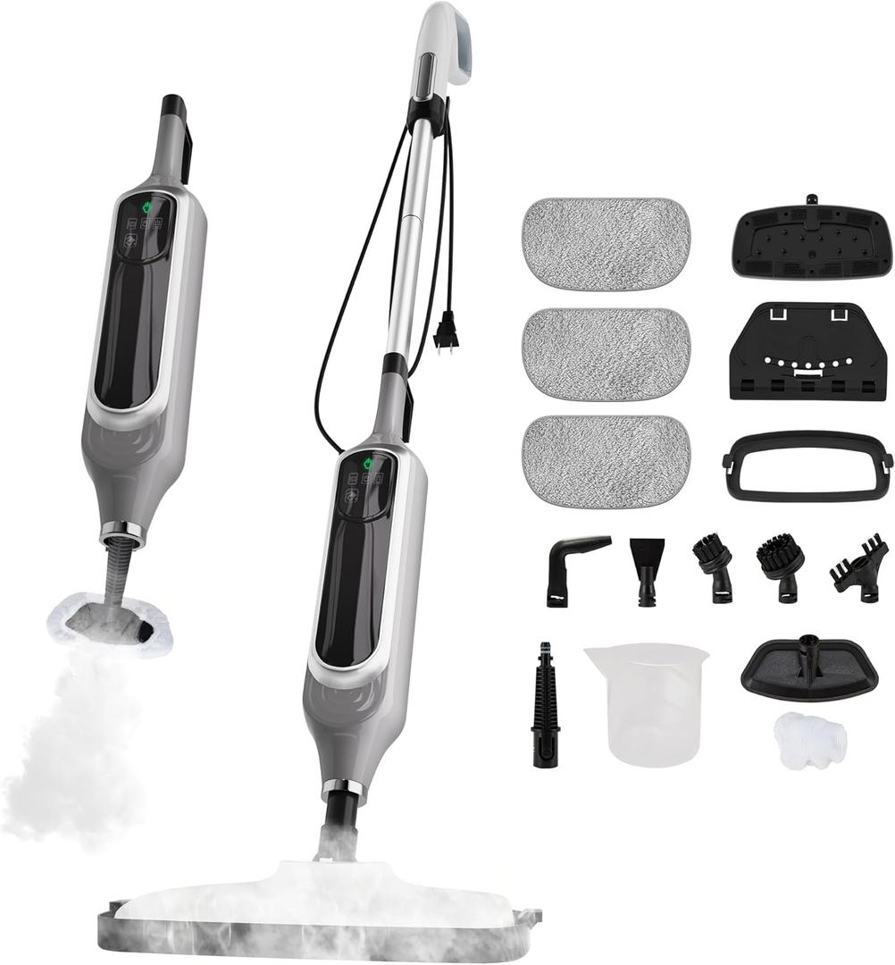 Sapodilla 12 in 1 Steam Mop, Detachable Handheld Steam Cleaner for Home, 23FT Cord, for Hardwood Floor Cleaning, Tile, Carpet, Furniture, Clothes, Windows, Grey