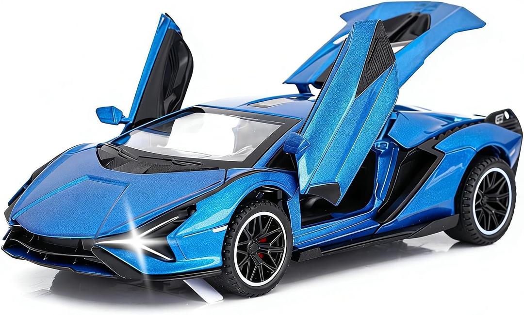 SASBSC Toy Cars for Kids Ages 3-12 Diecast Metal Model Car with Light and Sound Pull Back Car Toys for Boys Age 3 + Year Old (Blue), 6.3 * 2.7 * 1.6 Inches