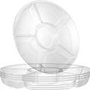 Plasticpro 6 Sectional Round Plastic Serving Tray/Platters Clear Pack of 2