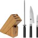 Shun Classic 4 Piece Slimline Block Set, Includes 6" Chef and 3.5" Paring Knives, Honing Steel & Bamboo Knife Block, Handcrafted Japanese Knife Set, Pakkawood Handles