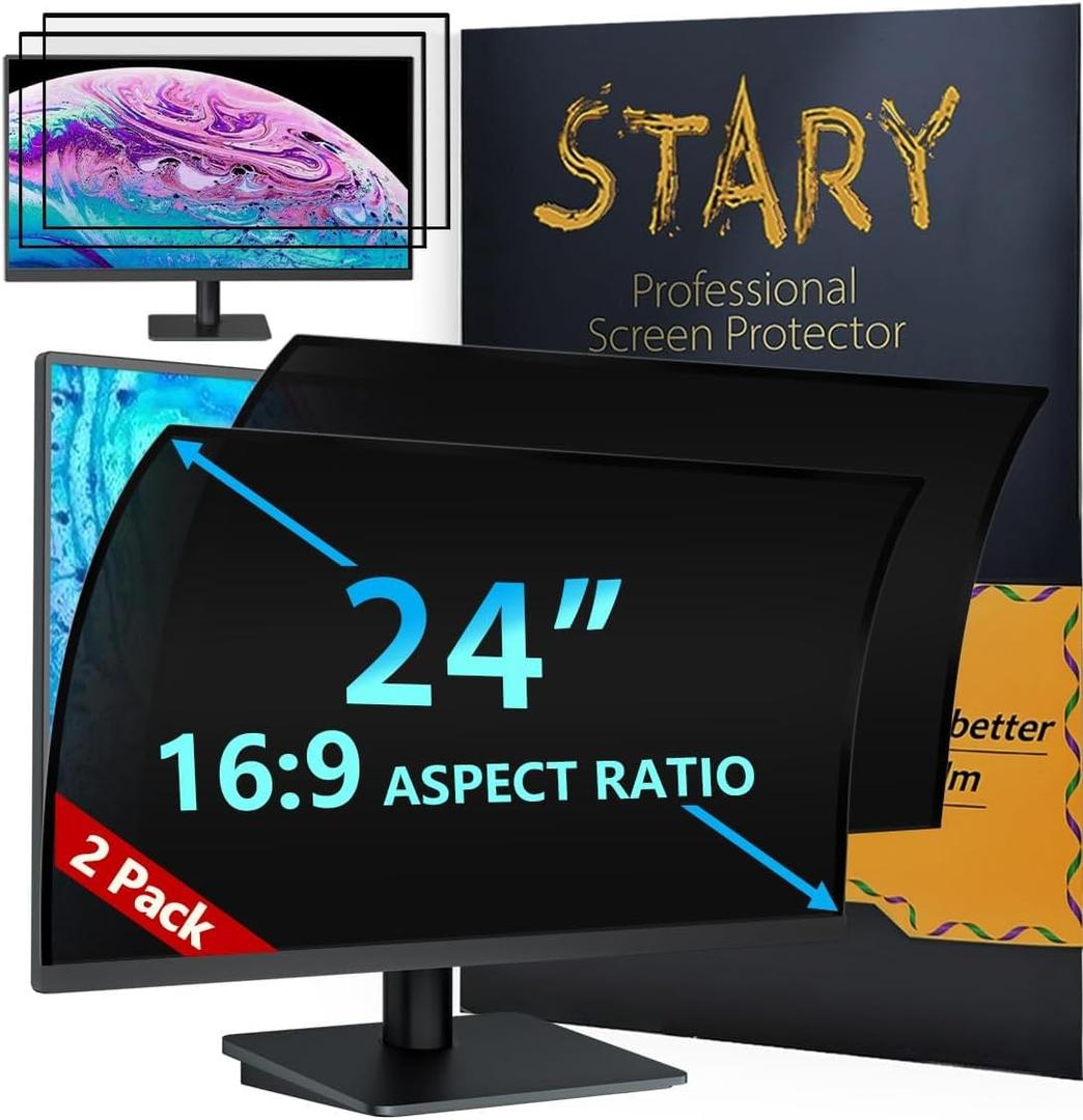 STARY 2-Pack 24 Inch Privacy Screen for Computer Monitor 16:9 Aspect Ratio, Eye Protection, Anti Blue Light, Glare Shield, Removable Black Blackout Anti Spy Desktop Security Private Filter