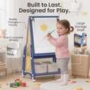 Art Easel for Kids 2-4 with Wheels, Whiteboard, Chalkboard & Paper Roll Adjustable Height 3-in-1 Toddler Easel for 2-4 Year Old Painting Easel for Kids with Storage & Accessories, Blue