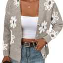 SHENHE Women's Floral Print Button Down Cardigan V Neck Drop Shoulder Knit Outerwear Khaki A Small