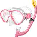 Gintenco Kids Snorkel Set, Diving Mask for Children as Unisex Kids Swimming Goggles, Anti-Fog Diving Mask and Dry Top Snorkel Combo Set for Junior and Youth (Light Pink)