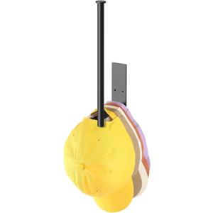 HUFEEOH Stainless Steel Wall-Mounted Hat Rack Organizer, Black Baseball Cap Hanger with Adhesive and Drill Mounting, Space-Saving Cap Holder for Kitchen, Entryway, Laundry Room