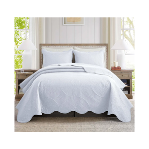 IR Imperial Rooms Queen Quilt Bedding Set Size (90" x 96") + 2 Pillow Shams (20" x 26"+ 2") - 3 Pcs All Season Lightweight Reversible Microfiber Coverlet Floral Embossed Quilt Bedspread (White)
