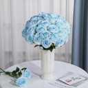 32 Pcs Ice Blue Artificial Roses Fake Flowers, Silk Flowers with Stems for DIY Wedding Bridal Shower Centerpieces Arrangements Tables Decorations