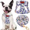 No Pull Dog Harness Adjustable Small Dog Harness and Leash Set, Lightweight and Soft Dog Harness No Choke Escape Proof Pet Harness Vest (Purple Daisy, S)