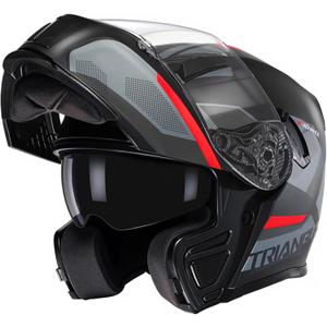 TRIANGLE Modular Motorcycle Helmets for Men Flip Up Full Face Helmet Dual Visor with Internal Sunshield DOT Approved (Medium, Black Red)