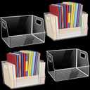 Menkxi 4 Pcs Clear Large Storage Book Display Case 13 x 8.5 x 5.9 Inch Book Organizer Stackable Bookcase Display Storage Containers with Handle Office Bookshelf Organizer Rack for CDs Magazine