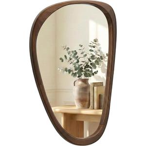 20x30 Inch Dark Walnut Asymmetrical Wood Wall Mirror for Entryway