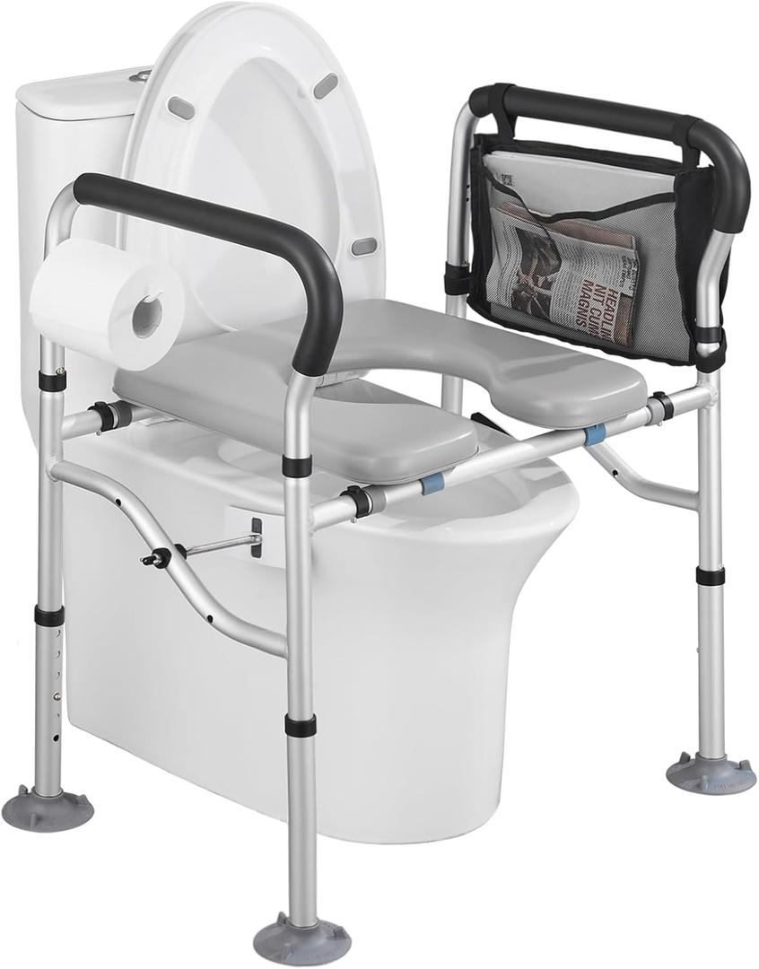 Raised Toilet Seat 400lbs, Toilet Seat Risers for Seniors, Handicap Elevated Toilet Seat with Handles & Padded Seat, Commode Chair with Adjustable Height & Width, for Elderly, Pregnant, Fit Any Toilet