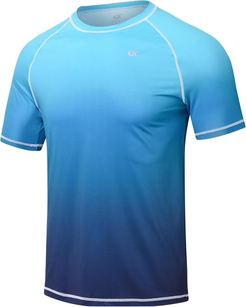 Satankud Men's UPF 50+ Rashguard Swim Tee Short Sleeve Running Shirt Swimwear Swim Hiking Workout Shirts (X-Large, 07- T6- Blue Gradient) Satankud Men's UPF 50+ Rashguard Swim Tee Short Sleeve Running Shirt Swimwear Swim Hiking Workout Shirts (X-Large, 07- T6- Blue Gradient)