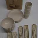 Wheat Straw Dinnerware Sets for 4, Wheat Straw Plates and Bowls Sets Kitchen Dishes 28pcs College Dorm Room Essentials Cutlery Set Microwave Safe (Beige)