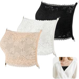 Modesty Panels for Women - V Neck Cover Up Insert Clip-On Mock Camisoles, Cleavage & Chest Cover for Low Cut Dresses (3) White, Black, Skin Color