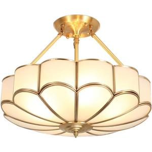 Brass Semi-Flush Mount Ceiling Light, Elegant Glass Ceiling Light Fixture for Living Room Hall Bedroom, 23.6"