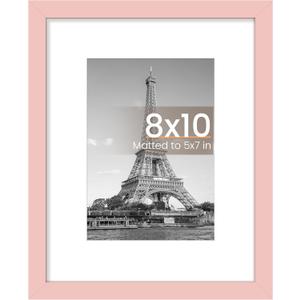 upsimples 8x10 Picture Frame, Display Pictures 5x7 with Mat or 8 x 10 Without, Wall Hanging Photo Frames, Pink, 1 Pack