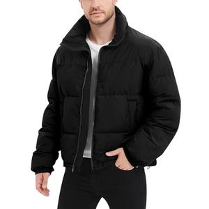 Flygo Men Puffer Jacket Winter Coats Water Resistant Long Sleeve Zip Up Lightweight Quilted Down Jackets (Black-M) Broken Zipper